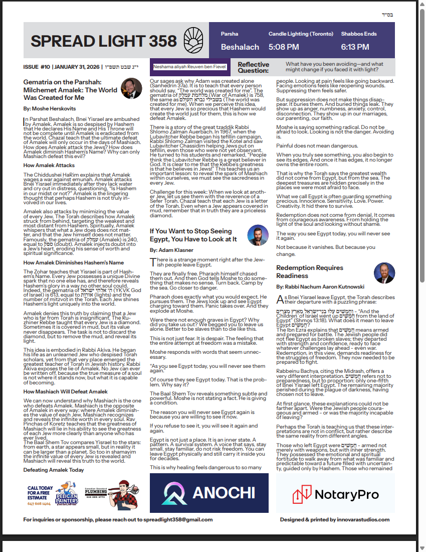 Front page of issue #10, Parshas Beshalach