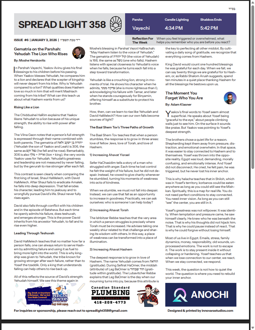 Front page of issue #6, Parshas Vayechi