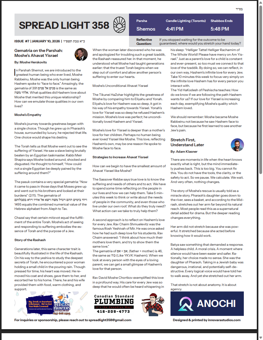 Front page of issue #7, Parshas Shemos